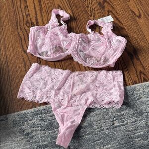 Soma Pink Lace Bra and Panty Set